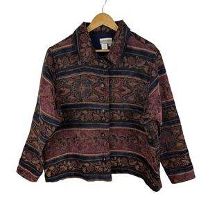 Coldwater Creek Tapestry Jacket Size 2X Multicolor Floral Woven Boho VTG Retro